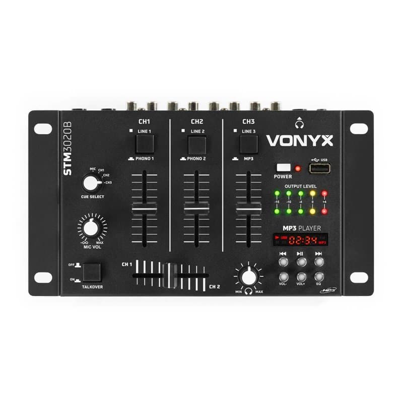Vonyx STM-3020B Table de mixage 6 canaux – Port USB, 3 canaux mono/stéréo commutables, 2 canaux phono/ligne commutables, 2 entré