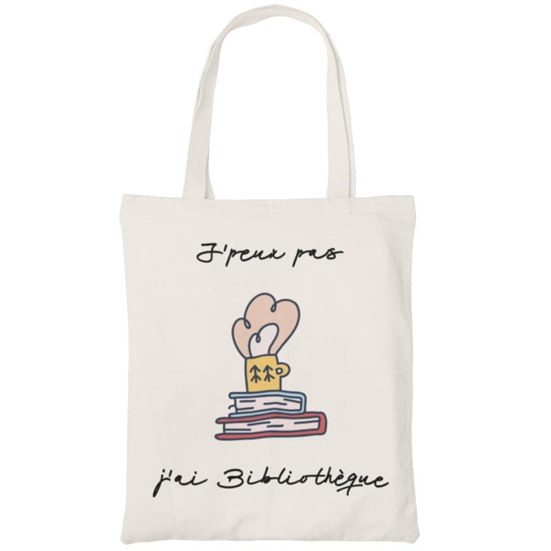 Zinello Design - Tote Bag Humoristique J'peux pas, j'ai bibliothèque - Sac Cabas en Coton pour Passionnés de Lecture, Idéal pour