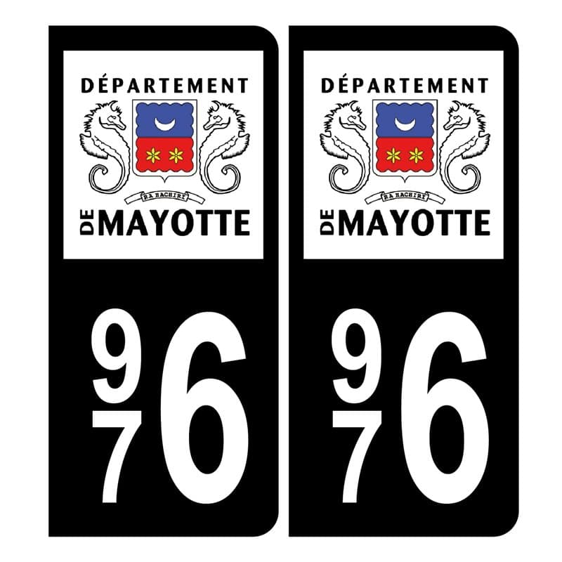 HADEXIA Autocollant Plaque d'immatriculation 976 Mayotte Noir Couleur