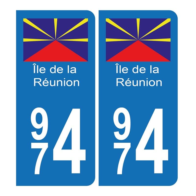 Autocollant Plaque d'immatriculation 974 Ile de la Réunion Bis