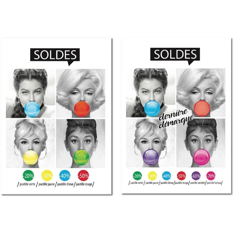 Affichesstore 30175 - Kit 2 Affiches Soldes L29,7 H42 cm - Recto Verso Différents (Dernière Démarque) - Carton 350g. - Qualité I