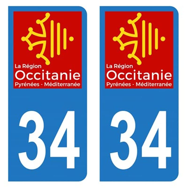 HADEXIA Autocollant Stickers Plaque immatriculation Voiture Auto département 34 Hérault Logo Région Occitanie