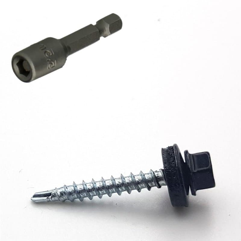 Vis autoperceuses 4,8x35 mm RAL 9005 noir foncé tête hexagonale avec joint par 100 +1 douille