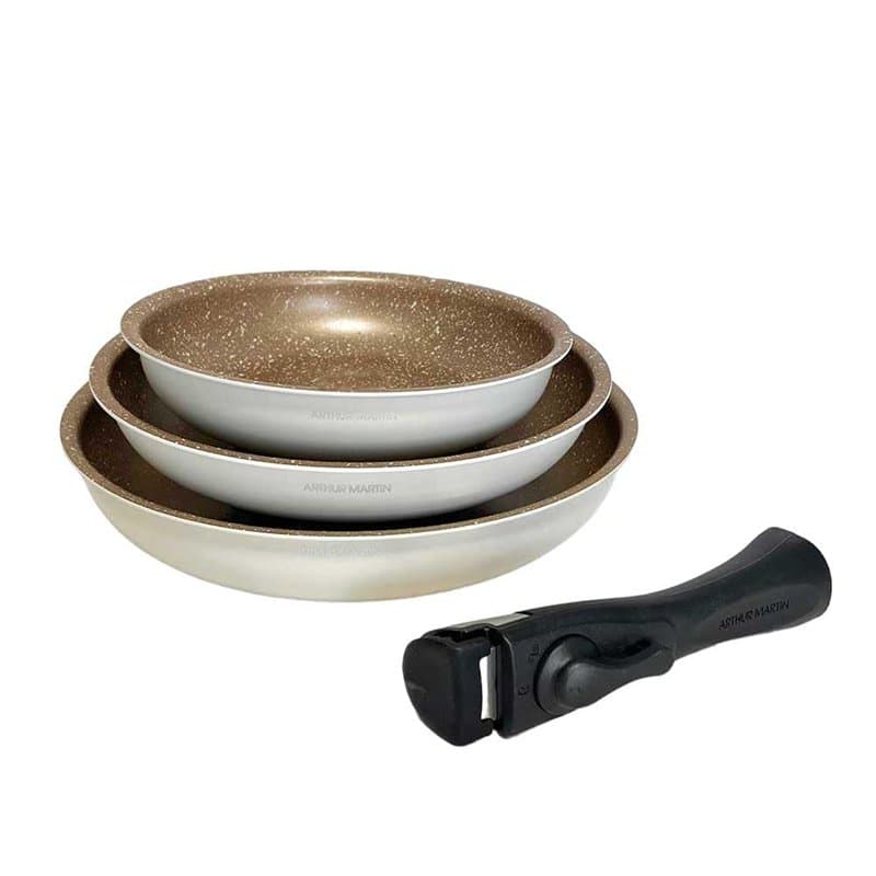 SHOP-STORY AM4754 : Lot de 3 Poêles en Aluminium Arthur Martin avec Poignée Amovible - Revêtement Anti adhérent - Compatibles To