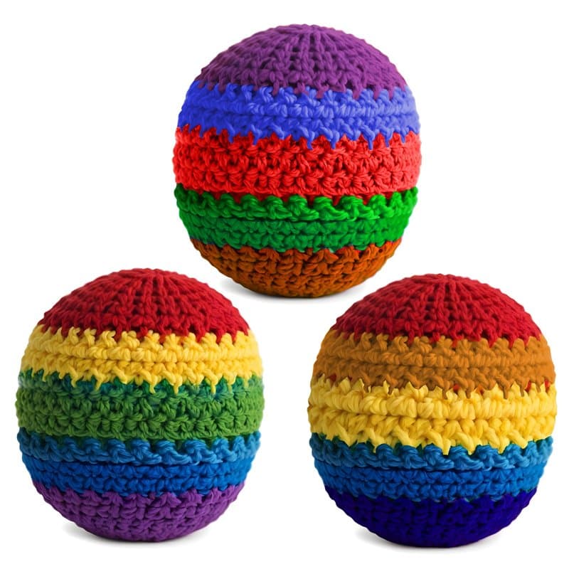 MILAUDIAMAND Ensemble de 3 Balles avec Son Sac de Transport, pour la Pratique du Hacky Sack ou Jonglage, Multicolores en Crochet