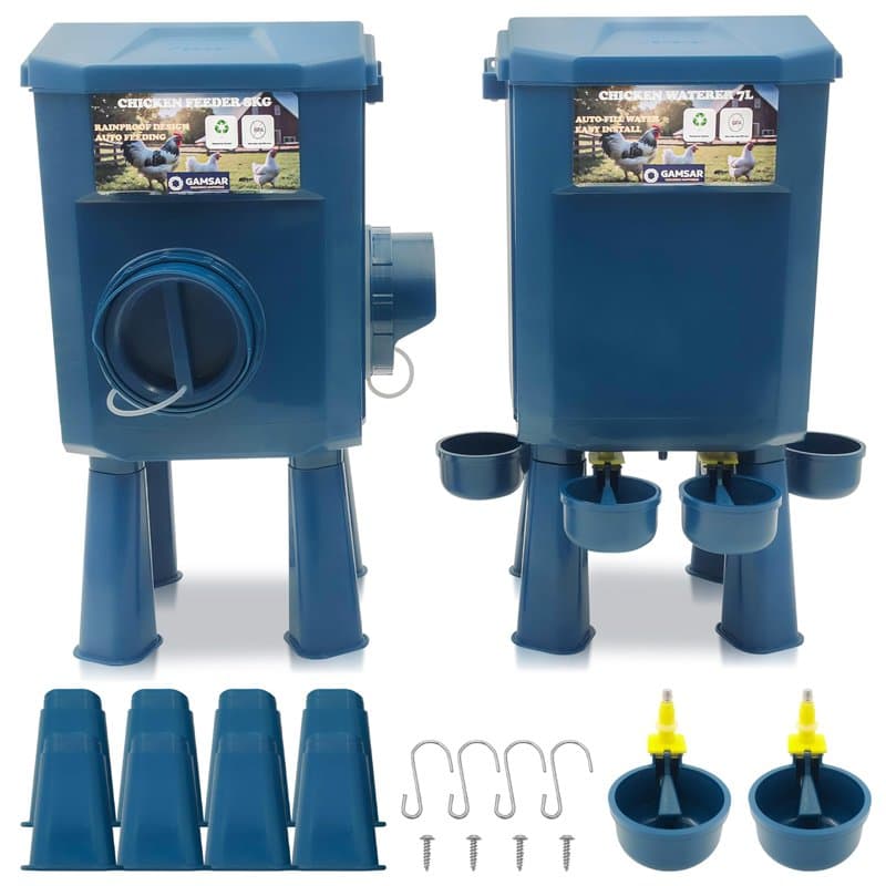Kit Mangeoire et Abreuvoir Poules 8KG/7L – Anti-Nuisibles Valve Automatique Anti-Cyanobactéries, Ideal Microfermes et Élevages A