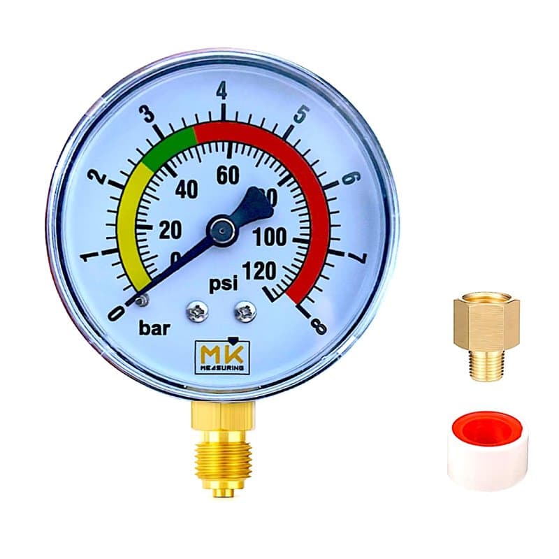 MK MEASURING – Manomètre de Pression d'Eau 0–8 Bar / 120 PSI, Raccord Laiton 1/4" BSP, Connecteur Latéral, Pour Réducteur de Pr
