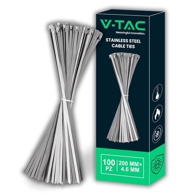 IPEA Attache Cable Inox 200 mm - Colliers de Serrage pour Câbles – 100 Pièces - Taille 4,6 mm x 200 mm – Polyvalents pour Câblag