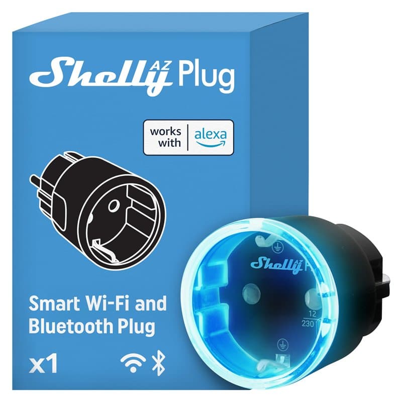 Shelly AZ Plug Noir - Prise Alexa connectée, 12A (2500W), Type F, Wi-Fi, Mesure de consommation électrique, Contrôle à distance,