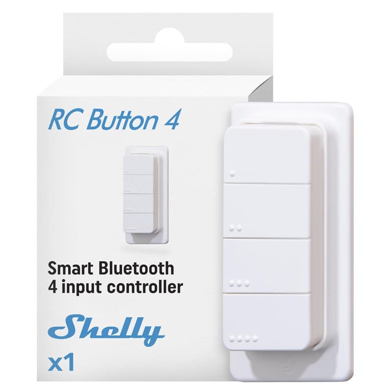 Shelly BLU RC Button 4 - Bouton télécommande Bluetooth pour Domotique, Support magnétique, Contrôle dispositifs connectés, actio