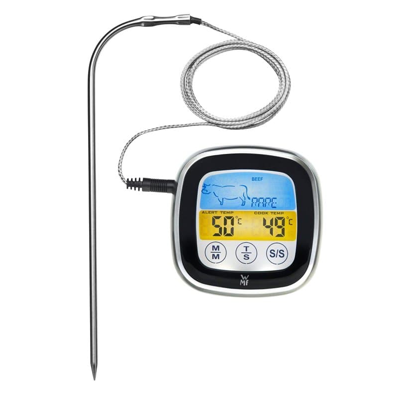 WMF Thermomètre numérique pour barbecue, à viande, à rôtir, avec 5 niveaux de cuisson, écran tactile LED, minuterie, support mag