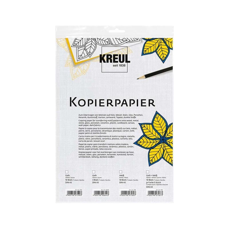 Kreul 90644-Papier à Copier, Jaune, 3 Feuilles, DIN A3, pour transférer des Motifs sur des sous-Verts foncés, Multicolor