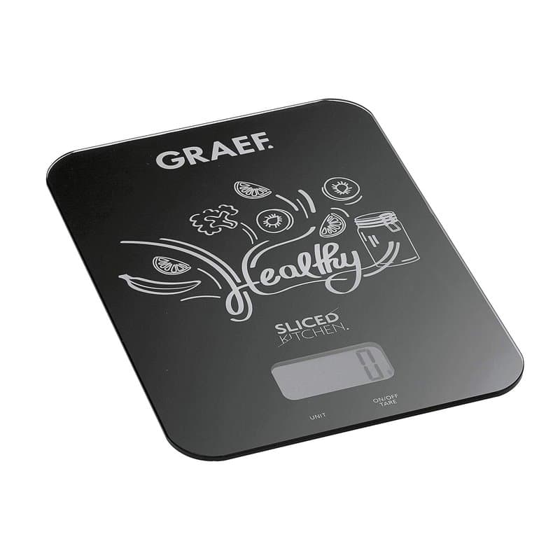GRAEF. Balance de cuisine numérique KS202 - Noire - Surface en verre facile à nettoyer - Fonction pesée jusqu'à 5 kg - Fonction