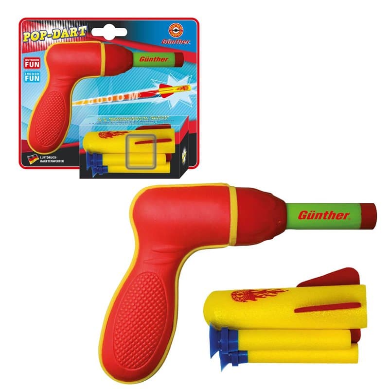 GÜNTHER FLUGSPIELE Paul Günther 1542 - Jeu de fusées Pop Darts, lanceur de fusées à air comprimé pour enfants à partir de 4 ans,
