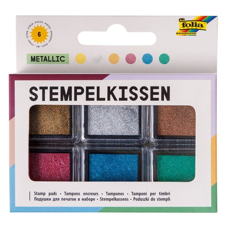 Folia Lot de 6 tampons encreurs métallisés de différentes couleurs, idéal pour la décoration de cartes et autres travaux manuels