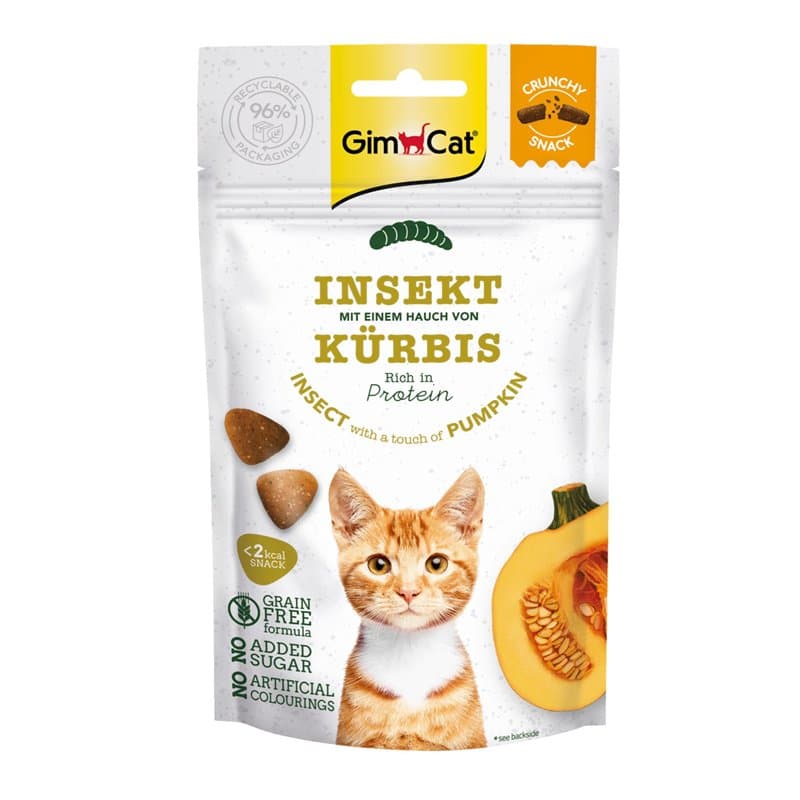 GimCat Crunchy Snacks Insecte à la Citrouille – Friandise pour Chat croustillante et Riche en protéines – 1 Sachet (1 x 50 g)