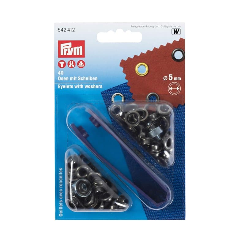 Prym Œillets avec Rondelle, Metal, Scrap Iron, 5 mm, Set de 40 Pièces