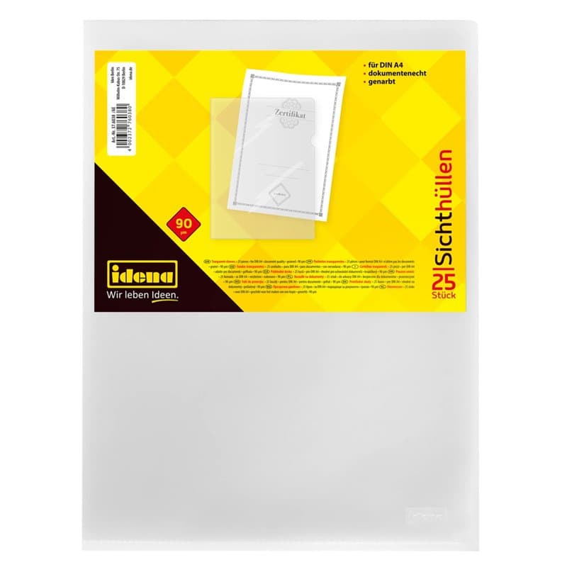 Idena 376038 - Lot de 25 pochettes perforées format A4, grainées, indélébiles - Épaisseur : 90 µ