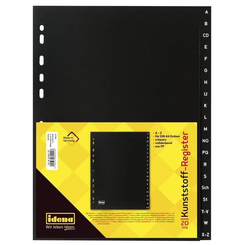Idena 302022 - Intercalaires A - Z, pour DIN A4, en plastique, 20 pièces, pleine couverture, noir, 1 pièce