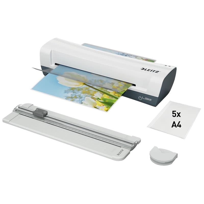 LEITZ iLAM - Set de Plastification 4-en-1 avec Plastifieuse A4 à Chaud / 5 Feuilles pour Plastifieuse/Coupeuse/Arrondisseur d'An