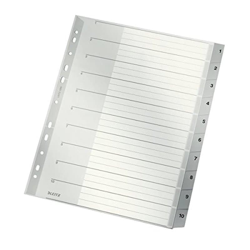 Leitz Index A4, couverture en carton et 10 intercalaires en plastique, tablettes avec numéros imprimés de 1 à 10 onglets, grande