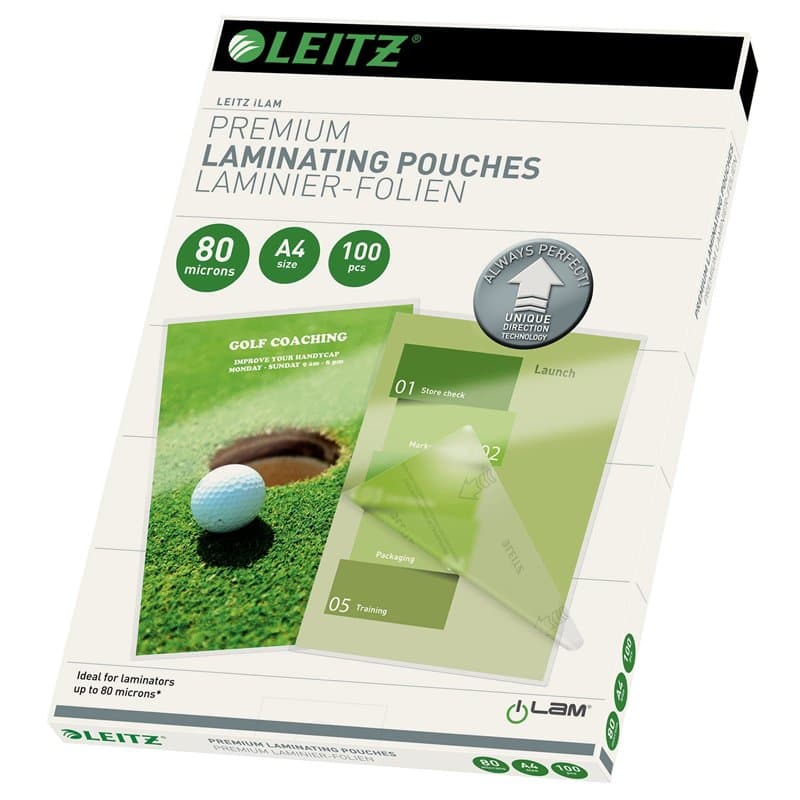 Leitz 74780000 Pochettes de plastification, Matériau Épais de 80 Microns (Transparent, Brillant, A4) - Pack de 100