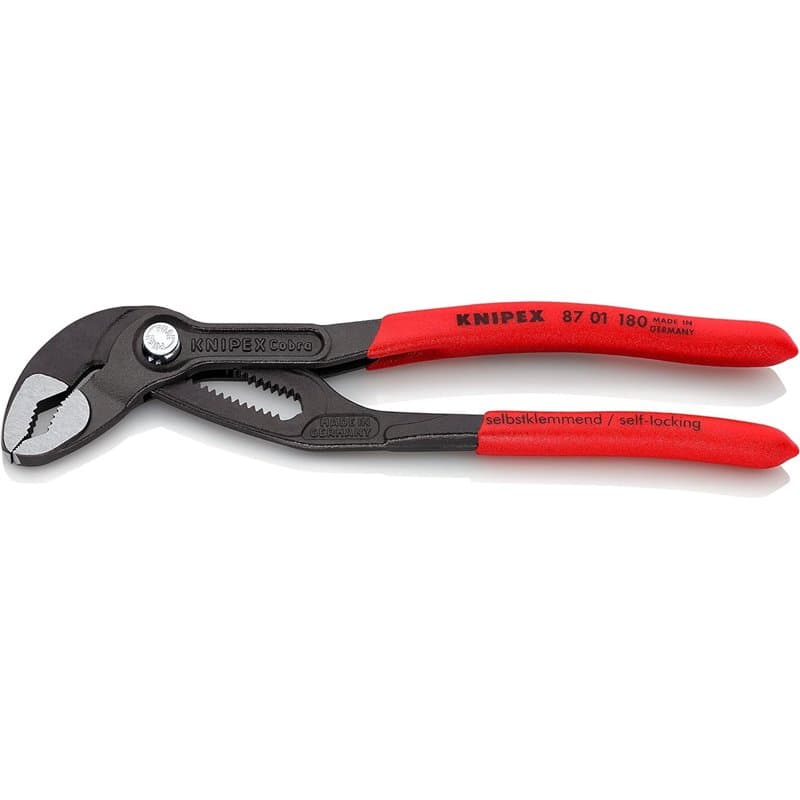 Knipex Cobra® Pince multiprise de pointe grise atramentisée, gainées en plastique antidérapant 180 mm 87 01 180