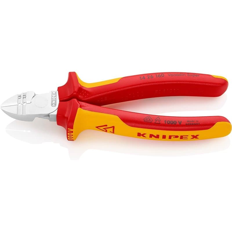 Knipex Pince à dénuder coupante de côté chromée, isolées par gaines bi-matière, certifiées VDE 160 mm 14 26 160