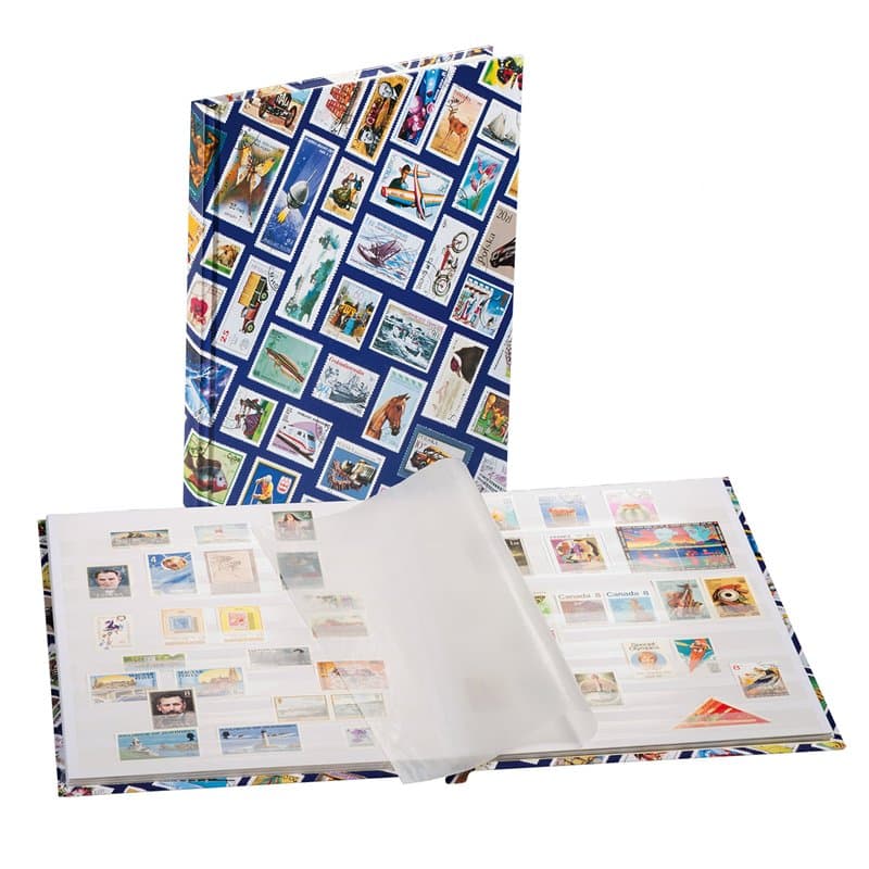 Briefmarken Einsteckbuch HOBBY, 16 weiße Seiten, Einband mit Breifmarkenmotiven, DIN A 4