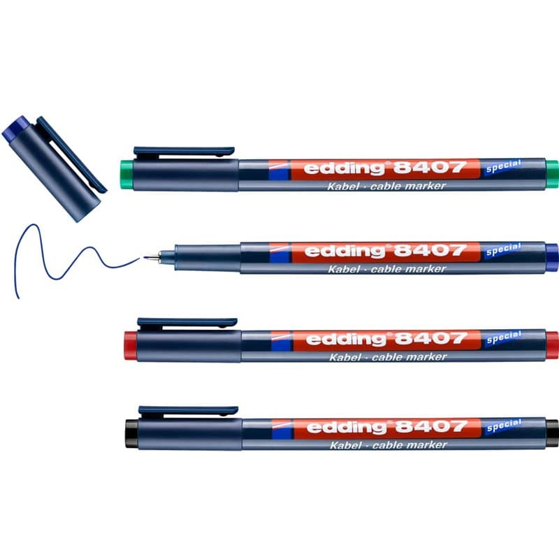 edding 8407 set de marqueurs de câbles - 4 stylos - pointe ronde fine,3 mm - pour un étiquetage et un marquage précis de tous ty