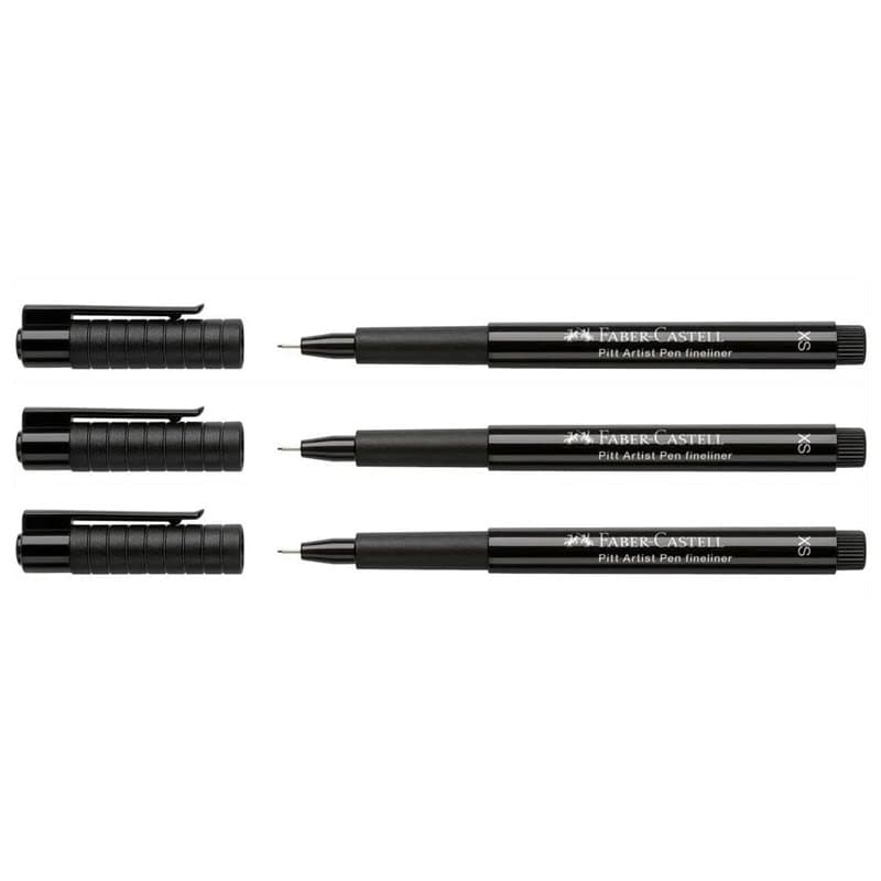 FABER-CASTELL Lot de 3 Feutres encre de chine PITT artist pen Pointe Pinceau XS 0,1 mm Noir