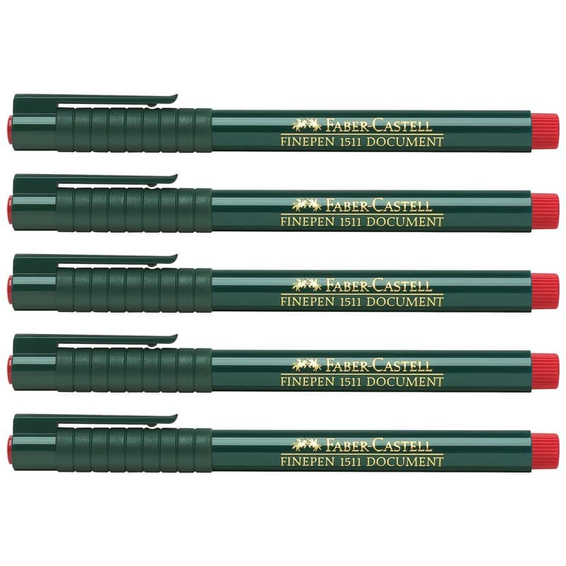 FABER-CASTELL Finepen 205006 Lot de 5 feutres à pointe fine 0,4 mm Rouge