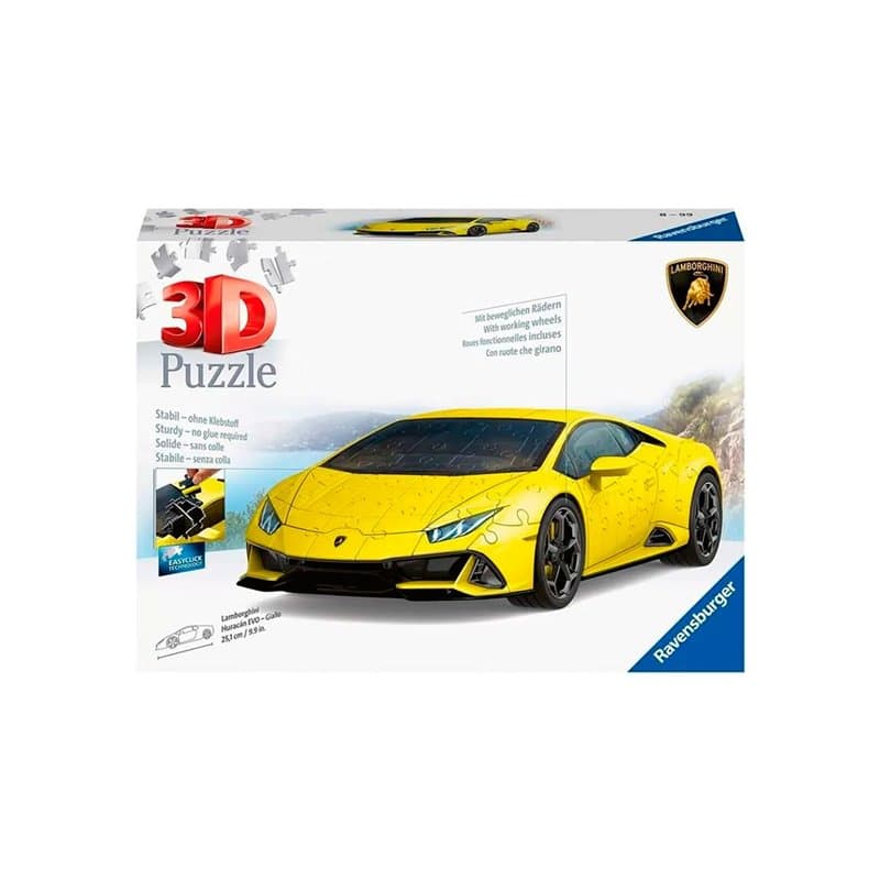 Ravensburger - Puzzle 3D Véhicules - Lamborghini Huracan Evo, édition Jaune avec Grille de Construction - A partir de 8 Ans - 10