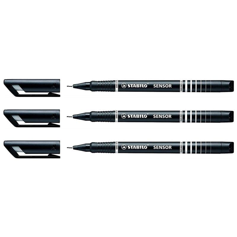 STABILO Lot de 3 Stylos feutre Fineliner Sensor pointe fine noir