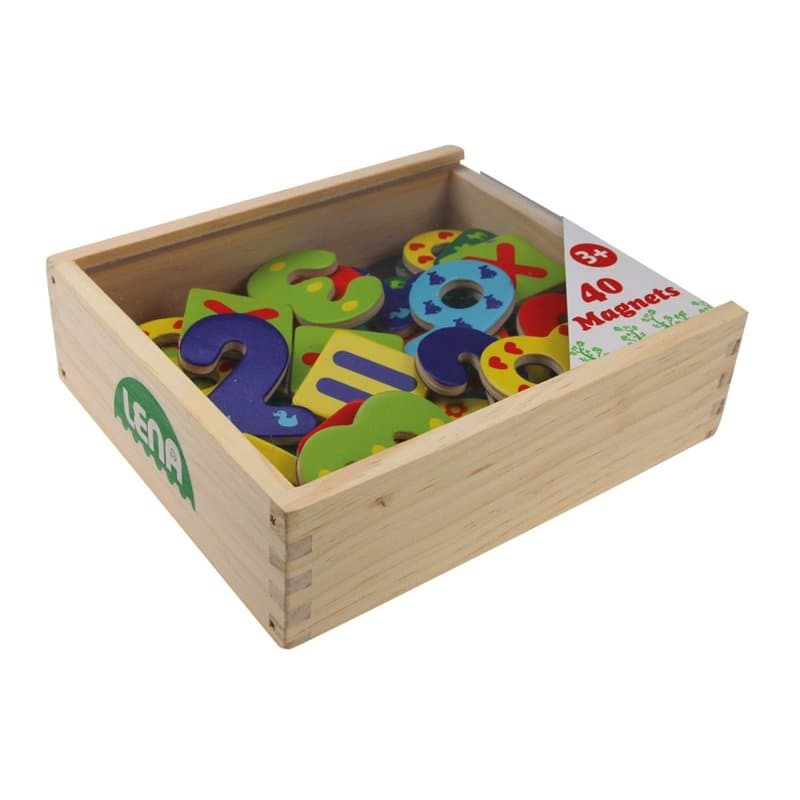 Lena 65824 Chiffres magnétiques en bois et symboles arithmétiques dans une boîte en bois verrouillable, avec 40 chiffres et diff