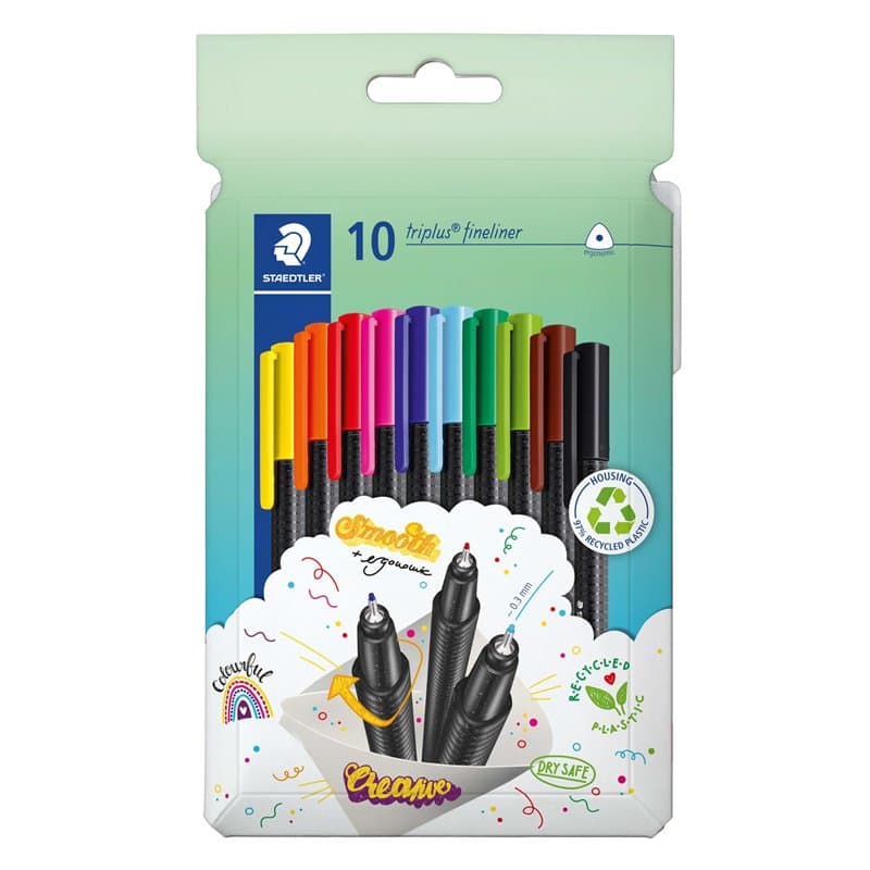 Staedtler Fineliner triplus 334 C10 Lot de 10 feutres fins ergonomiques avec pointe ultra fine de 0,3 mm, longue durée de vie, D