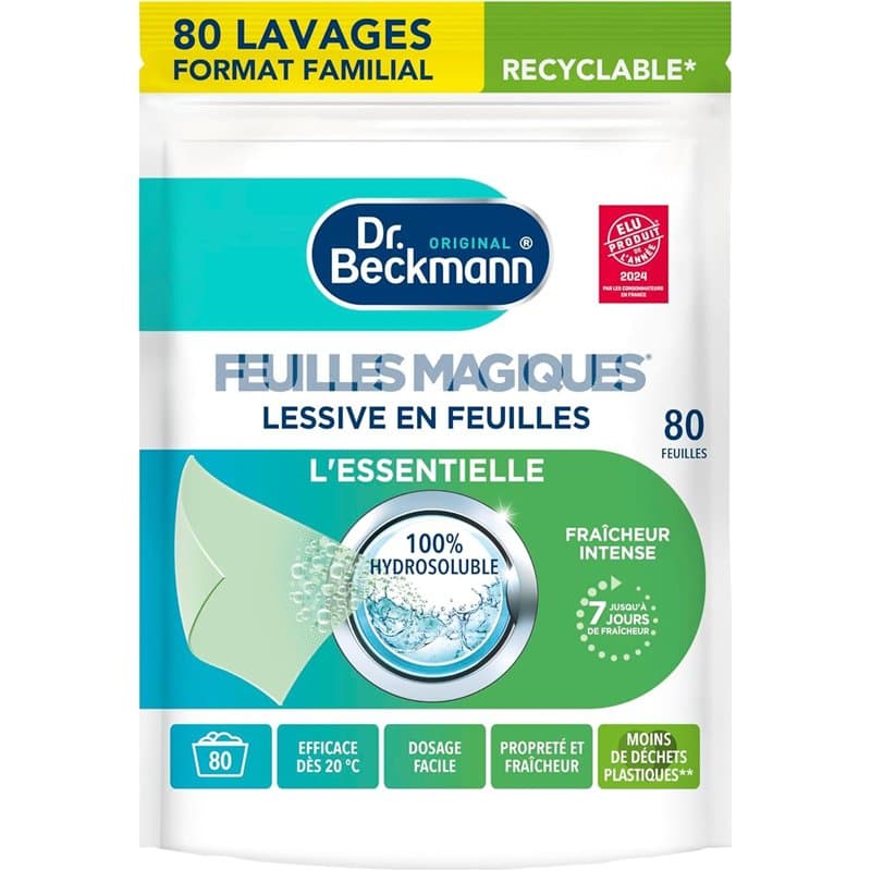DR. BECKMANN Feuilles Magiques® - Lessive en Feuilles - Essentielle x80 Lavages