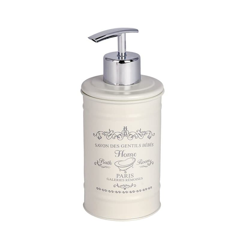 WENKO Distributeur de Savon Home - Distributeur de Savon Liquide Capacité: 0.35 l, Acier, 8.5 x 16.5 x 7 cm, Crème
