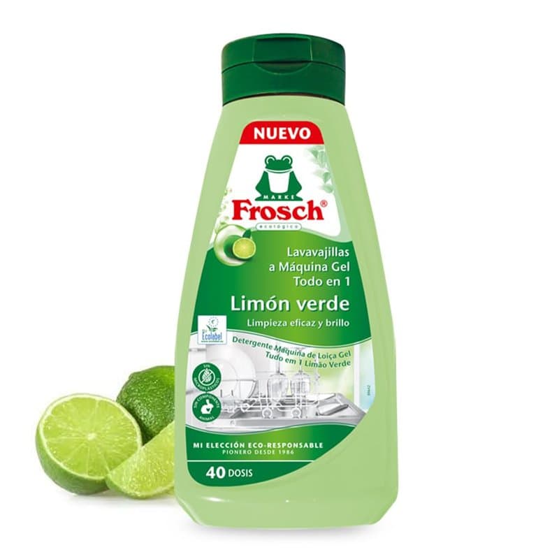 Frosch - Gel lave-vaisselle en machine, tout en 1 avec citron vert, nettoyage et brillance, sans microplastiques ni composant an