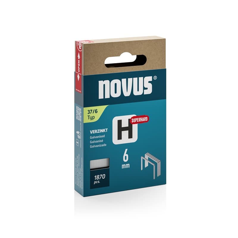 NOVUS TOOLS Agrafes en fil fin 6 mm de type 37 super dure, 1870 pièces, agrafes galvanisée pour agrafeuse marteau