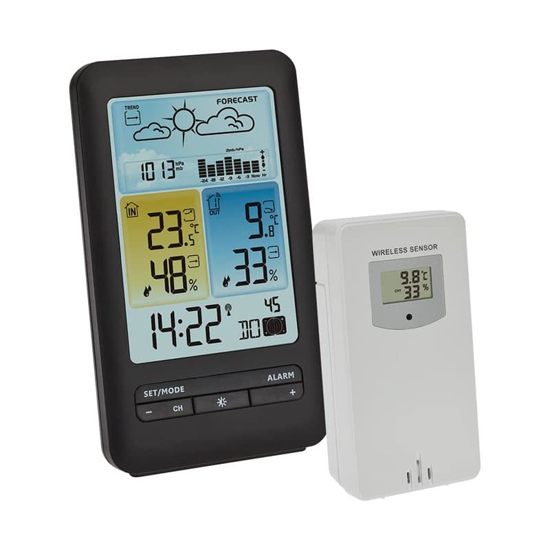 TFA Dostmann Station météo sans fil, 35.1165.01, prévisions météo avec symboles, pression atmosphérique avec graphique, phase de