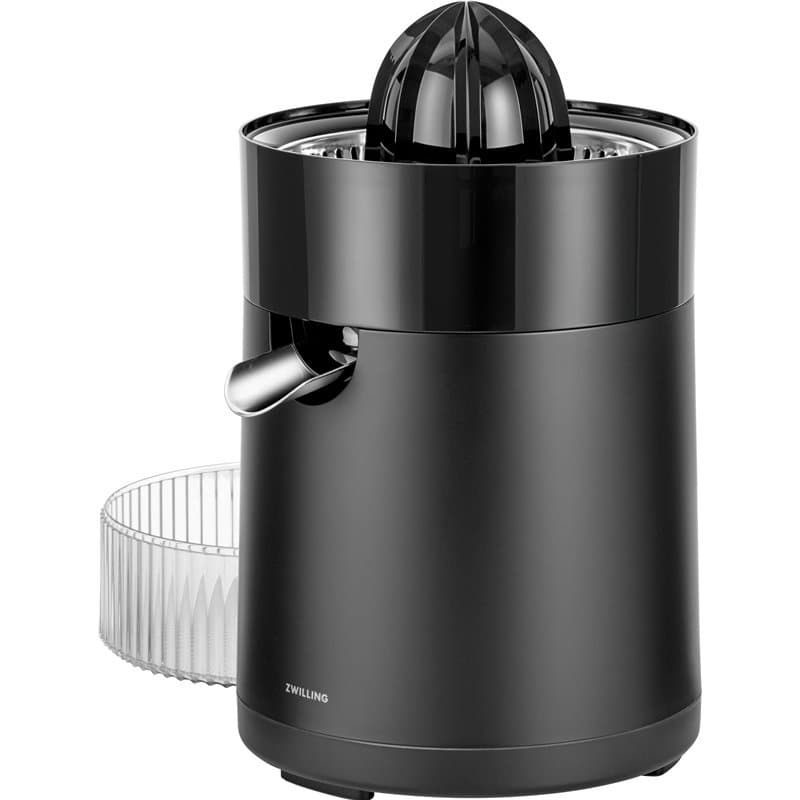 ZWILLING ENFINIGY Presse-agrumes électrique à haut rendement de jus, 2 cônes de pressage, passoire à pulpe réglable, 85 W, noir