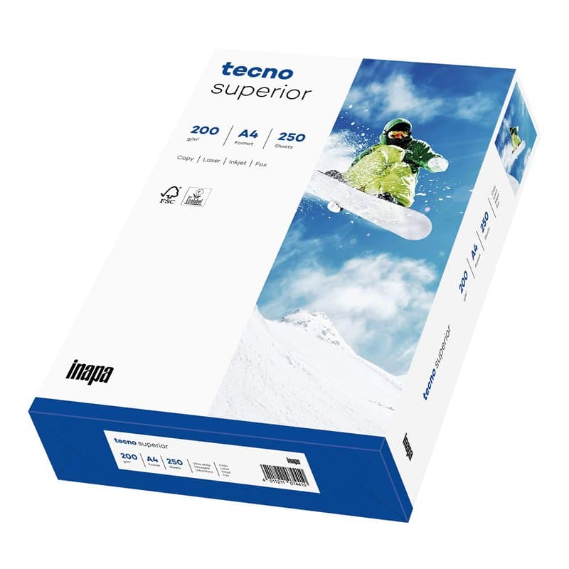 Inapa Tecno Superior Papier pour imprimante et photocopieuse, 200 g/m², format A4, 250 feuilles, extra-blanc