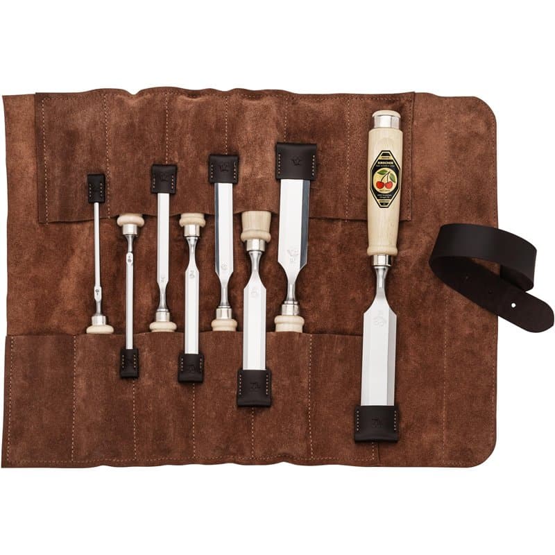 KIRSCHEN Jeu de ciseaux à bois - Lot de 8 ciseaux à bois (4, 6, 10, 12, 16, 20, 26, 30 mm) et étui en daim - 1131002