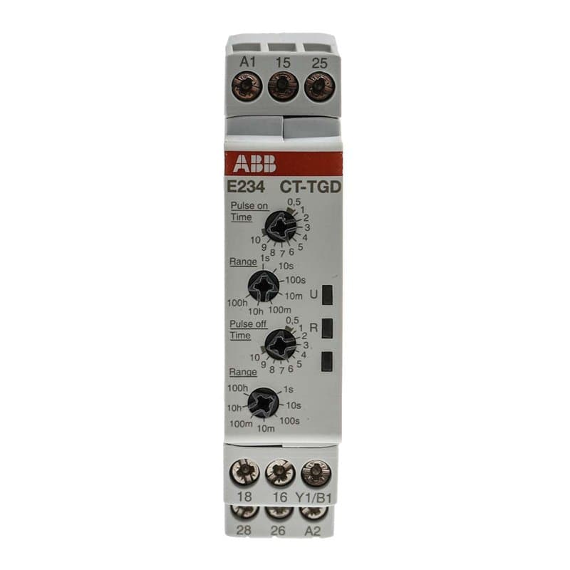 ABB Relais temporisé 1SVR, rails DIN, 0.05s → 100h, 24→240V AC, 24→48V DC, 2 comptes. Simple,