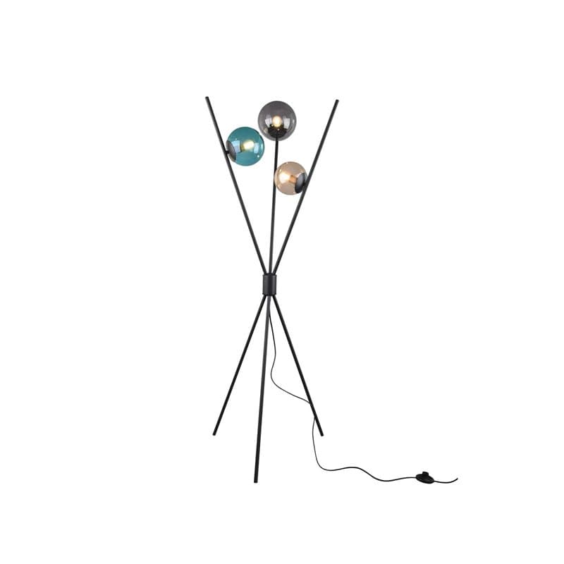 Trio Leuchten Lance 403400317 Lampadaire, en métal noir mat, verre multicolore, non incluses, 3 ampoules E14, 28 W