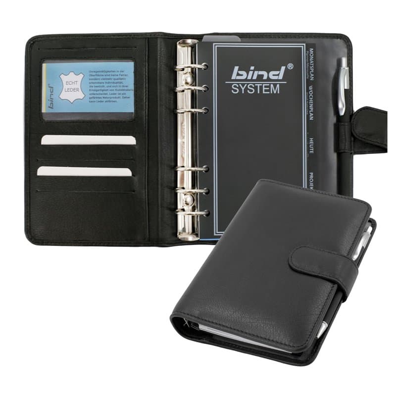 Bind 10111 - Organiseur A6 en cuir nappa - Organiseur - Agenda en noir - Dossier d'environ 19 x 14 x 4 cm, chemise avec insert a