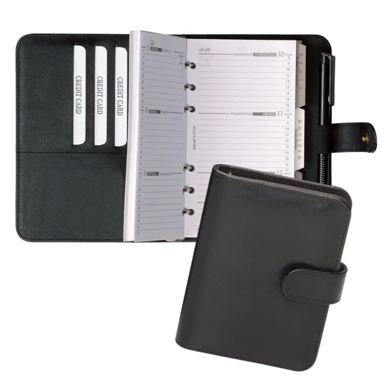 Bind17501 planificateur système A7 FINEtouch similicuir noir classeur planificateur de rendez-vous 14 x 11,5 x 3 cm avec calendr