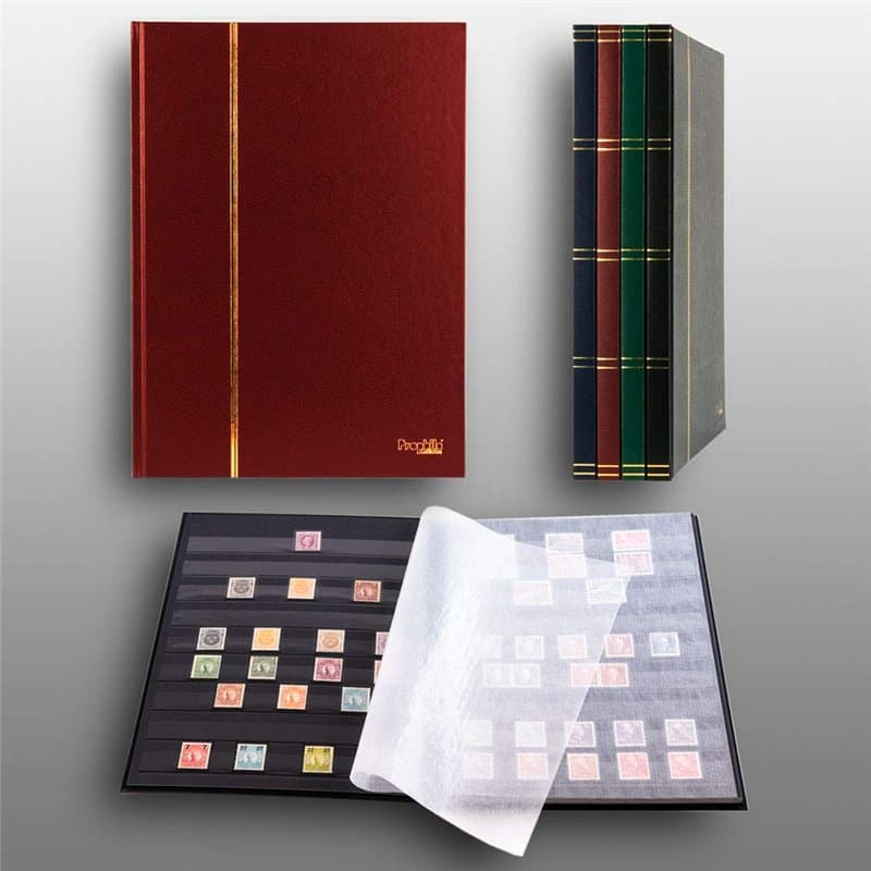 Prophila Collection Album pour Timbres, 16 Pages, intérieur Noir (couv. Rouge)