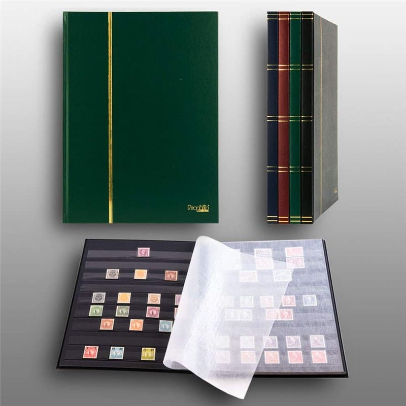 Prophila Collection Album pour Timbres, 16 Pages, intérieur Noir (couv. Vert)